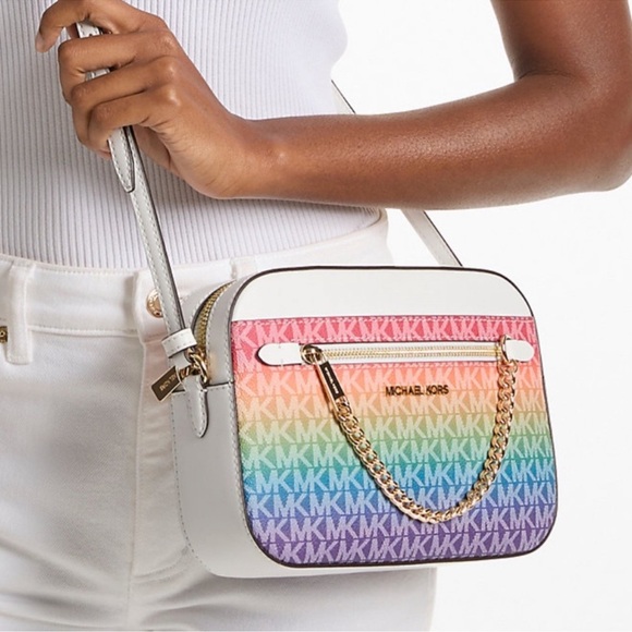 Michael Kors Jet Set Large Rainbow Signature Logo Crossbody Bag Rainbow - Picture 1 of 6